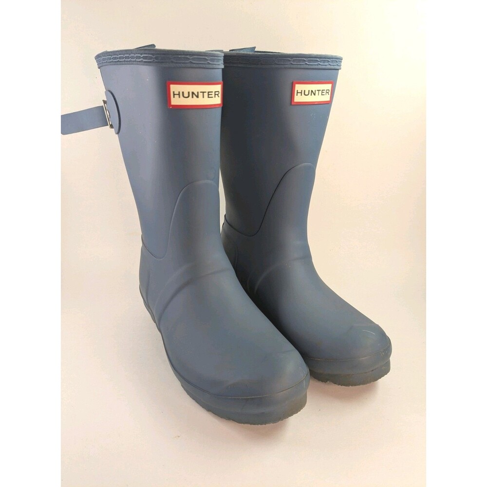 Hunter Original Back Adjustable Short Matte Blue Rain Boots Wellies Womens US 6